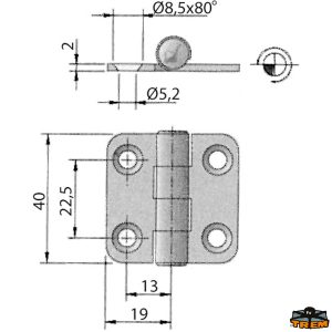 cerniera inox AISI 316 40×38 mm 4 fori